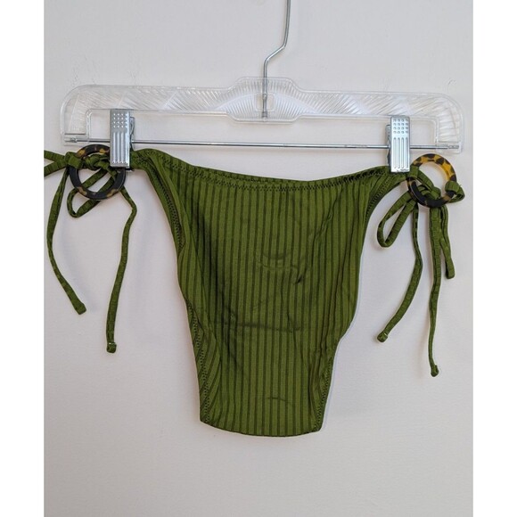 J.Crew BH489 Wide-Rib Curved-Waist Cheeky String Bikini Bottom Resort Green SZ M - Picture 5 of 16
